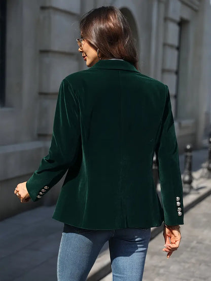 Veste blazer femme – Coupe cintrée – Velours doux – Simple boutonnage élégant