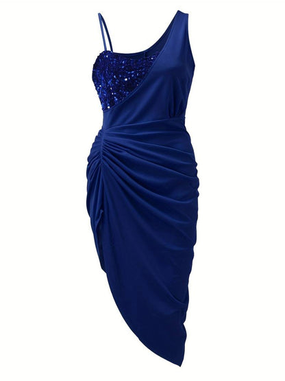 Robe Femme – Asymétrique à Une Épaule – Paillettes Élégantes – Fendue Soirée