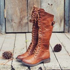 Bottes hautes femme - Cuir suédé - Lacets robustes - Semelle épaisse antidérapante