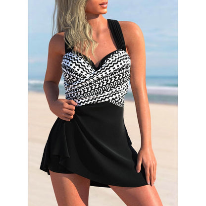 Tankini Femme – Coupe Flatteuse – Bretelles Larges – Bas Évasé Jupe Intégrée