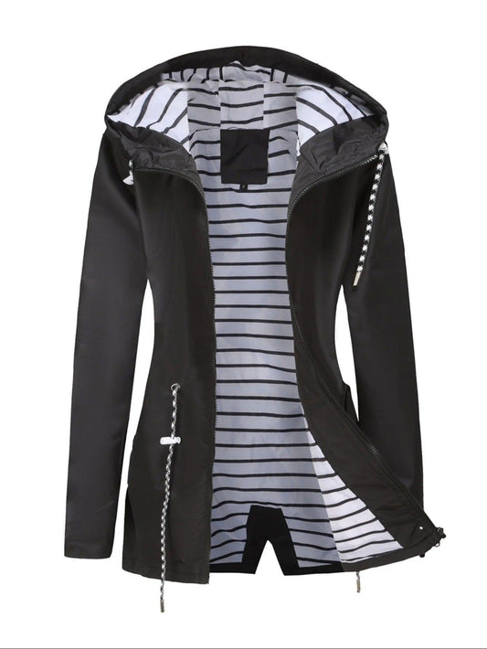 Veste longue unisexe – Imperméable – Coupe décontractée – Capuche avec cordon – Zip intégral