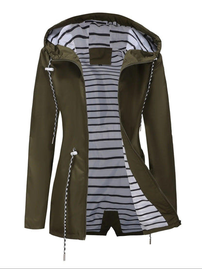 Veste longue unisexe – Imperméable – Coupe décontractée – Capuche avec cordon – Zip intégral