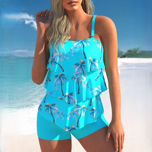 Tankini femme – Haut à volants ajustable – Shorty de bain – Coupe confortable