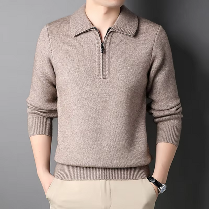 Pull zippé homme – Coupe droite – Tissu doux – Col souple – Finition côtelée