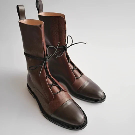Bottes femme – Cuir véritable – Mi-mollet – Lacets réglables – Coupe ajustée