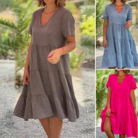Rieke - Robe midi à manches courtes respirante pour une élégance sans effort
