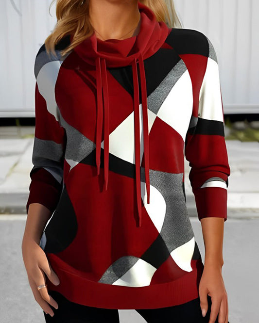 Sweat à capuche femme – Coupe décontractée – Maille douce – Manches longues – Imprimé géométrique