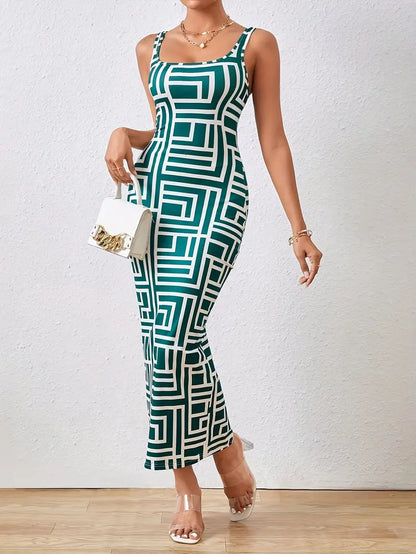Robe Midi Femme - Coupe Ajustée - Sans Manches - Encolure Carrée - Style Moderne