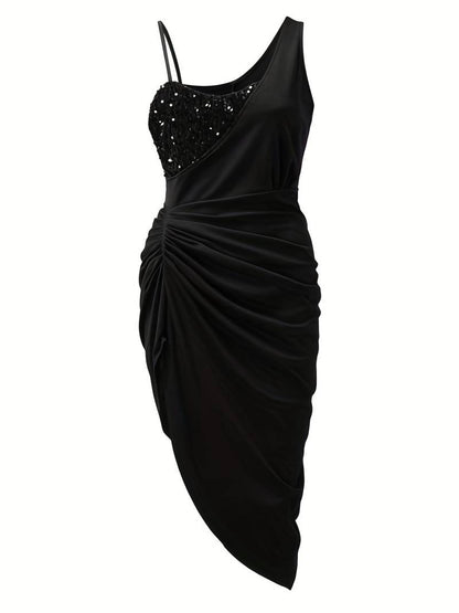 Robe Femme – Asymétrique à Une Épaule – Paillettes Élégantes – Fendue Soirée