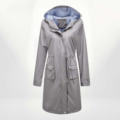 Manteau trench femme – Imperméable long – Capuche – Taille ajustable – Poches à rabat