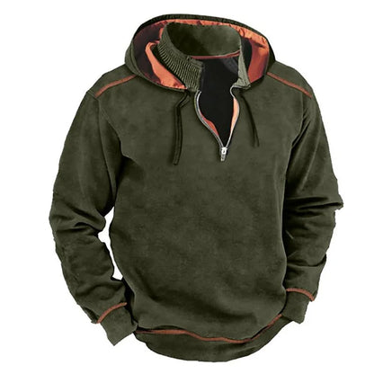 Homme Sweat À Capuche - Maille Coton - Coupe Décontractée - Col Montant - Fermeture Mi-Zip