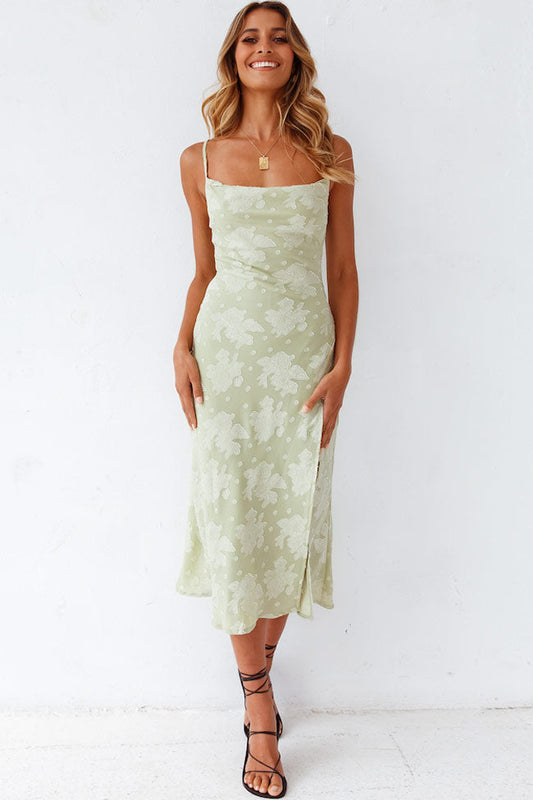 Robe midi femme – Coupe ajustée – Col bénitier – Fente haute – Tissu luxueux