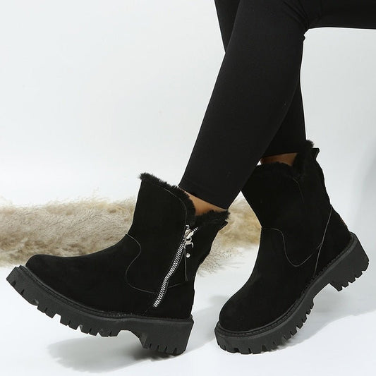 Bottines femme – Effet suédine – Doublure chaude – Semelle antidérapante – Zip côté