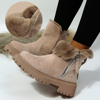 Bottines femme – Effet suédine – Doublure chaude – Semelle antidérapante – Zip côté