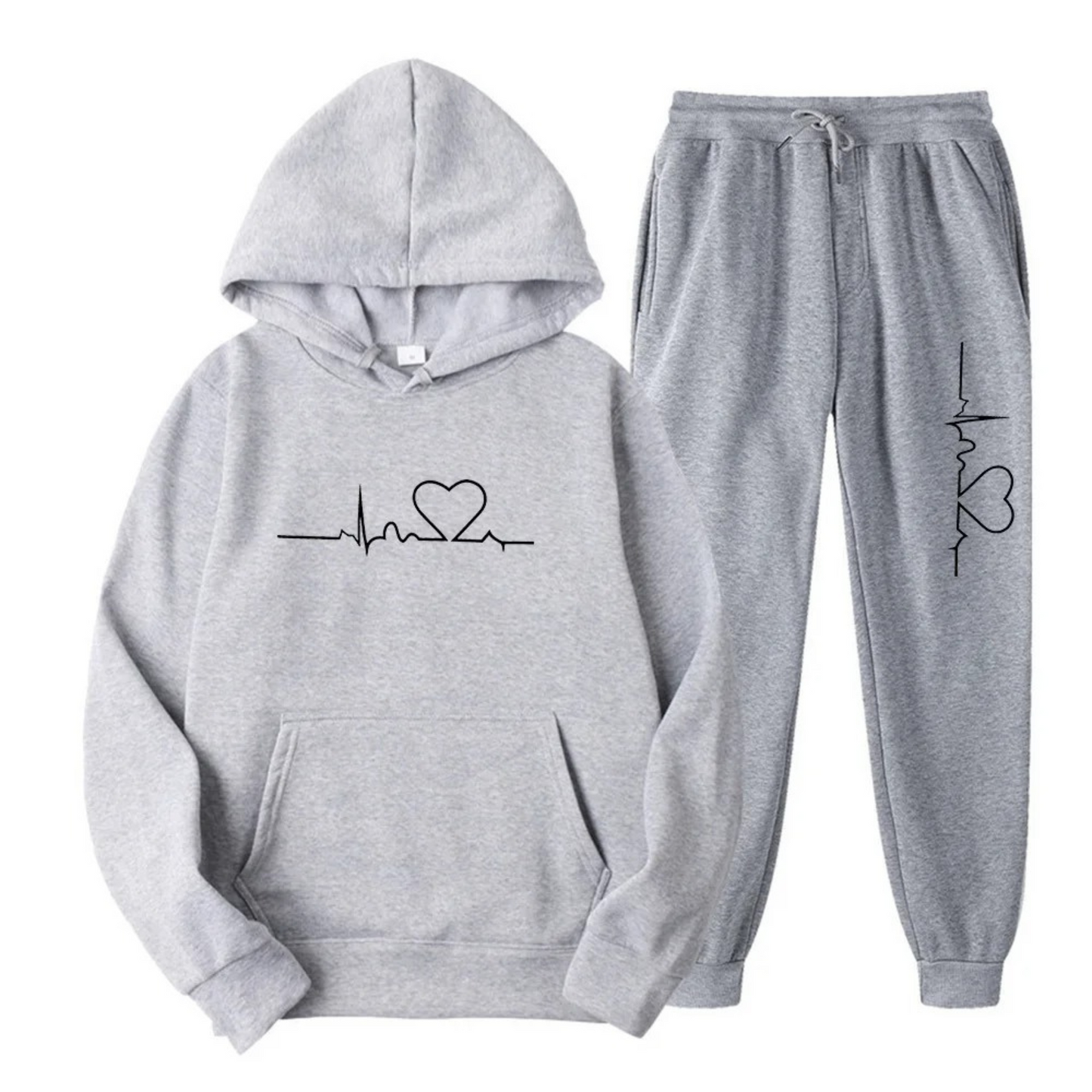 Ensemble de survêtement femme – Coupe décontractée – Coton – Motif graphique – Capuche à cordon