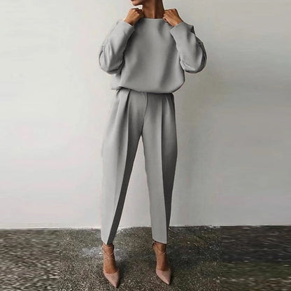 Ensemble Femme 2 Pièces – Haut Ample Manches Ballon – Pantalon Taille Haute Plissé