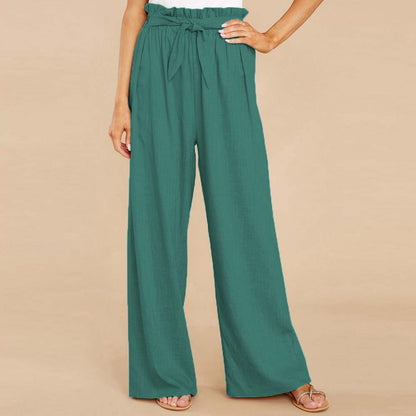 Pantalon Large Femme - Taille Haute - Tissu Doux - Ceinture Ajustable - Confort Élégant