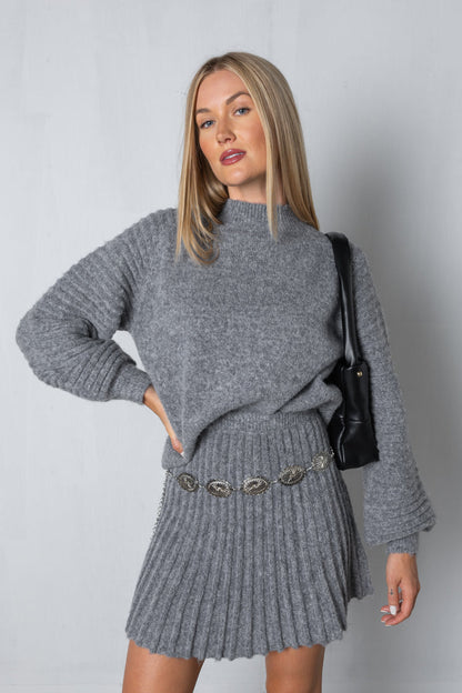 Ensemble Pull et Jupe Femme - Maille Côtelée - Coupe Ample - Col Rond