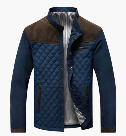 Veste matelassée homme – Coupe droite – Col montant – Boutonnage classique – Style patchwork