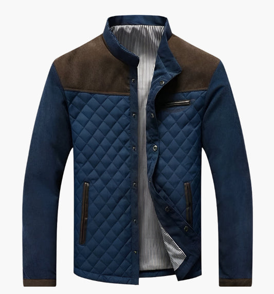 Veste matelassée homme – Coupe droite – Col montant – Boutonnage classique – Style patchwork