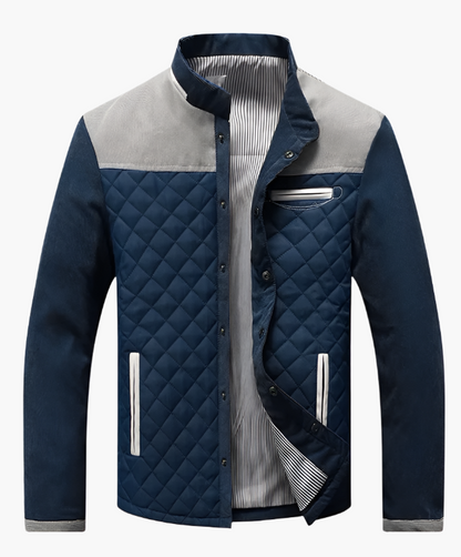 Veste matelassée homme – Coupe droite – Col montant – Boutonnage classique – Style patchwork