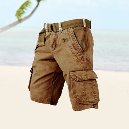Short cargo homme – Coupe décontractée – Coton mélangé – Poches multiples – Ceinture