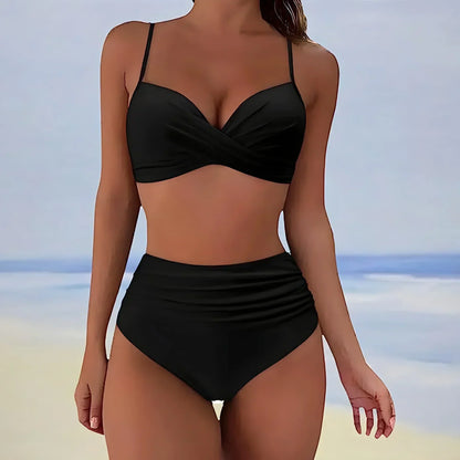 Bas de bikini femme – Taille haute – Côtés froncés – Coupe stretch confortable