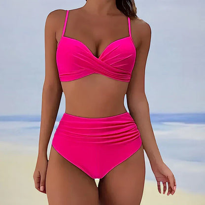 Bas de bikini femme – Taille haute – Côtés froncés – Coupe stretch confortable