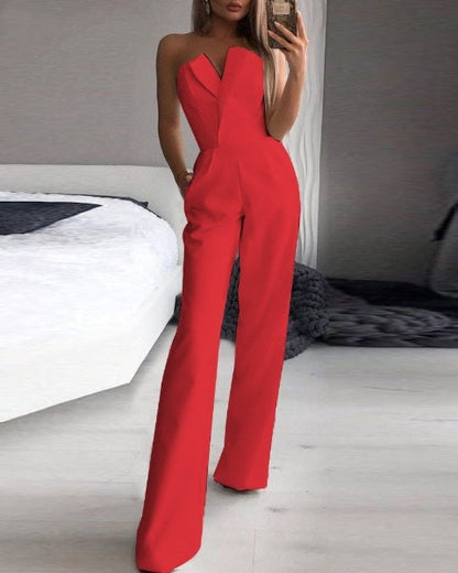 Combinaison Femme - Sans Bretelles - Coupe Cintrée - Jambes Larges - Élégante et Moderne