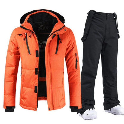 Ensemble homme deux pièces – Veste et pantalon de ski – Tissu tissé – Coupe décontractée – Capuche à col montant