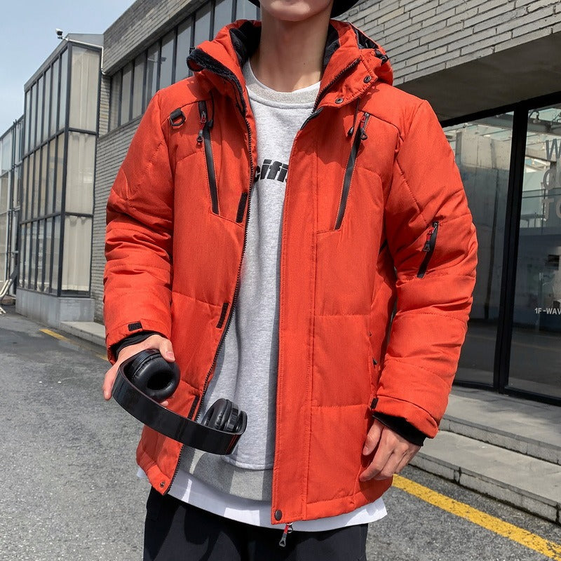 Ensemble homme deux pièces – Veste et pantalon de ski – Tissu tissé – Coupe décontractée – Capuche à col montant