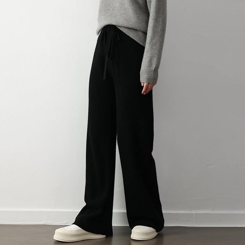 Femme Pantalon - Maille Fine - Coupe Décontractée - Taille Élastique - Jambe Large