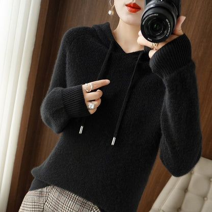 Femme Sweat à Capuche - Maille Fine Côtelée - Coupe Décontractée - Manches Longues