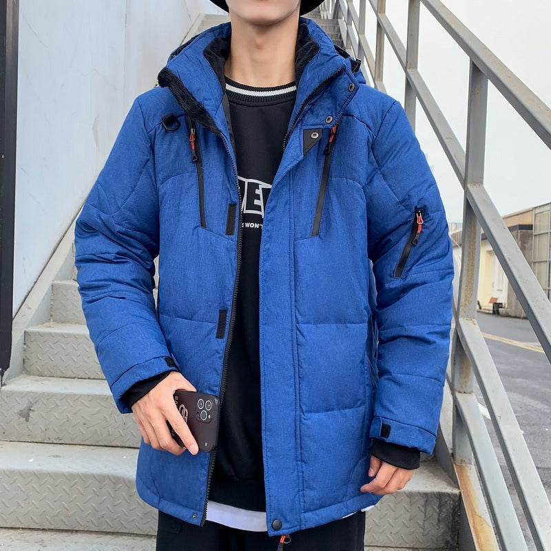 Ensemble homme deux pièces – Veste et pantalon de ski – Tissu tissé – Coupe décontractée – Capuche à col montant