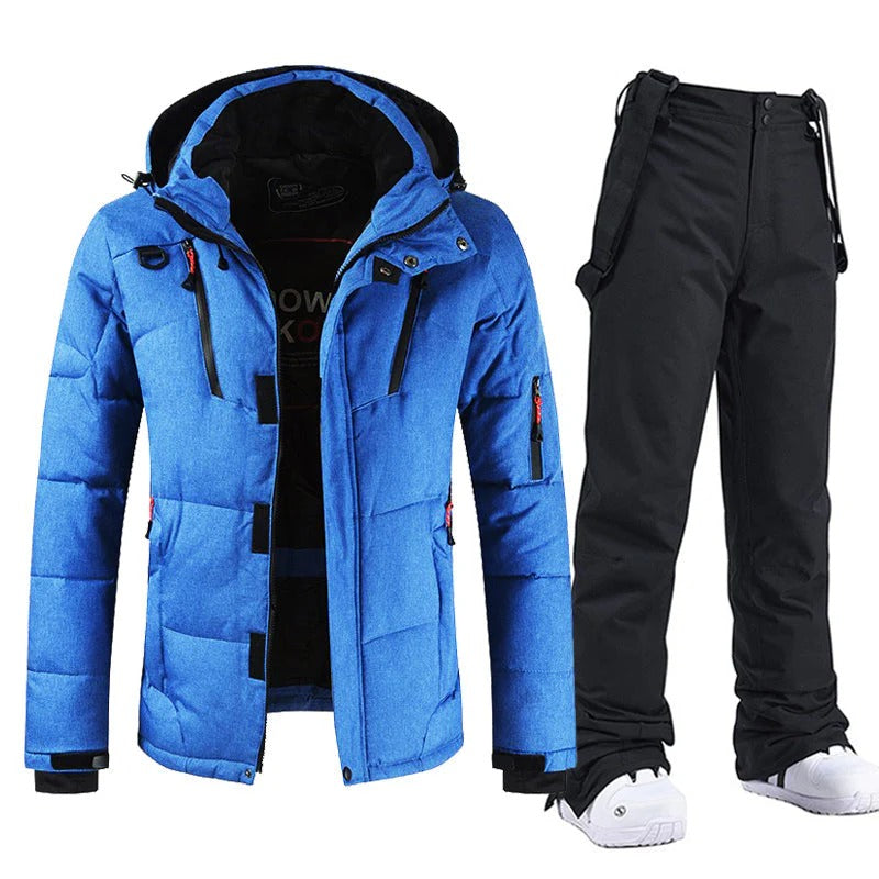 Ensemble homme deux pièces – Veste et pantalon de ski – Tissu tissé – Coupe décontractée – Capuche à col montant