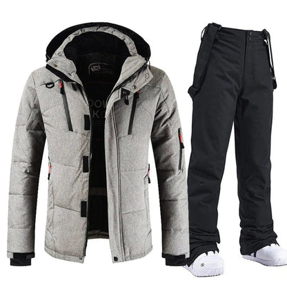 Ensemble homme deux pièces – Veste et pantalon de ski – Tissu tissé – Coupe décontractée – Capuche à col montant