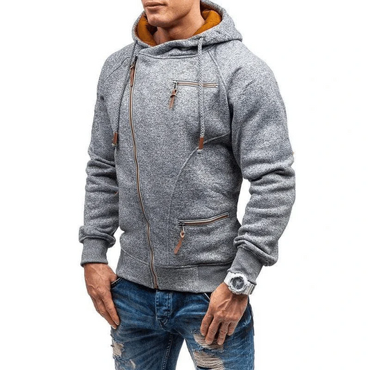 Sweat à capuche homme – Coupe régulière – Molleton doux – Zip asymétrique moderne