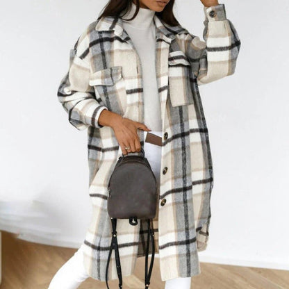 Veste femme – Coupe oversize – Motif à carreaux – Laine mélangée – Longueur genou