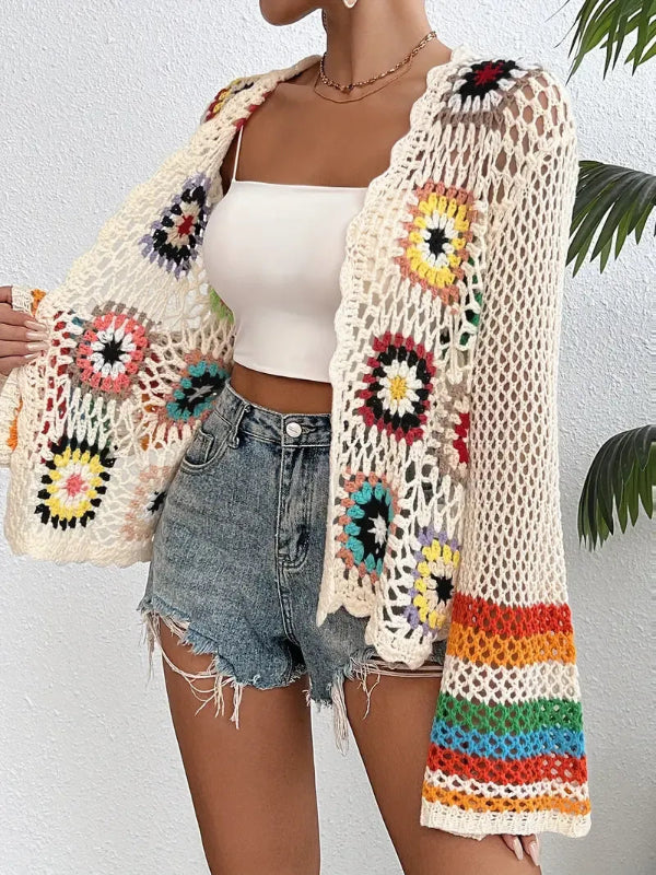Gilet Femme en Crochet – Coupe Décontractée – Motifs Ajourés – Finition Ondulée