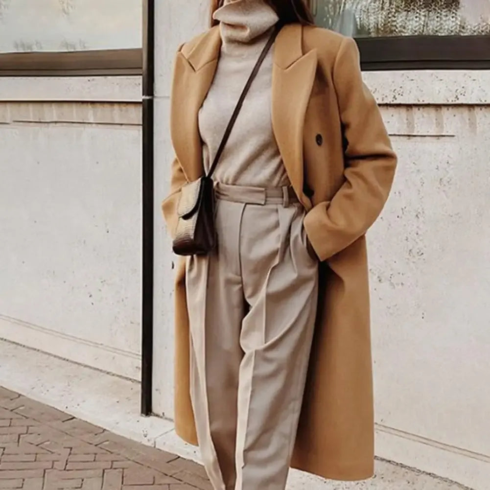 Manteau trench femme – Coupe cintrée – Style laine – Long – Double boutonnage élégant