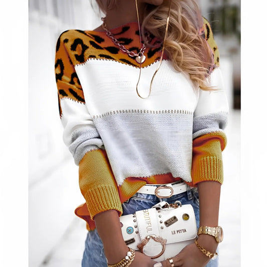 Femme Sweatshirt - Maille - Coupe décontractée - Col rond - Manches longues - Imprimé animalier