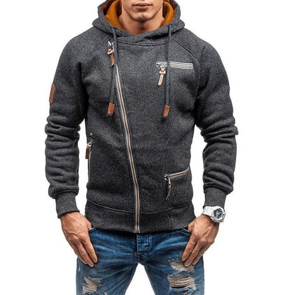 Sweat à capuche homme – Coupe régulière – Molleton doux – Zip asymétrique moderne