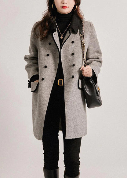 Manteau trench femme – Coupe cintrée – Laine – Patchwork – Double boutonnage