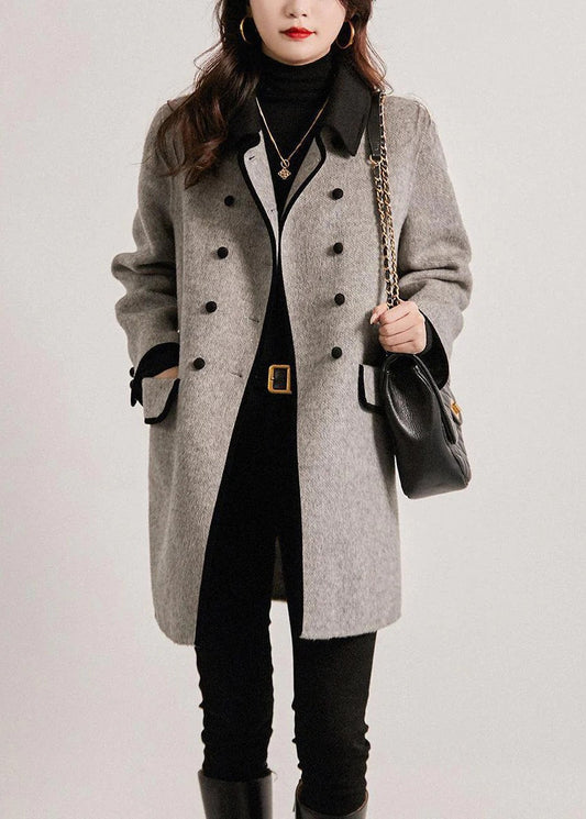 Manteau trench femme – Coupe cintrée – Laine – Patchwork – Double boutonnage