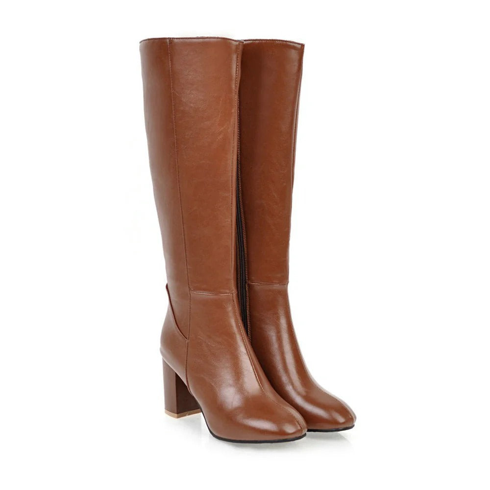 Bottines femme – Similicuir vegan – Bout carré – Talon bloc – Fermeture zippée