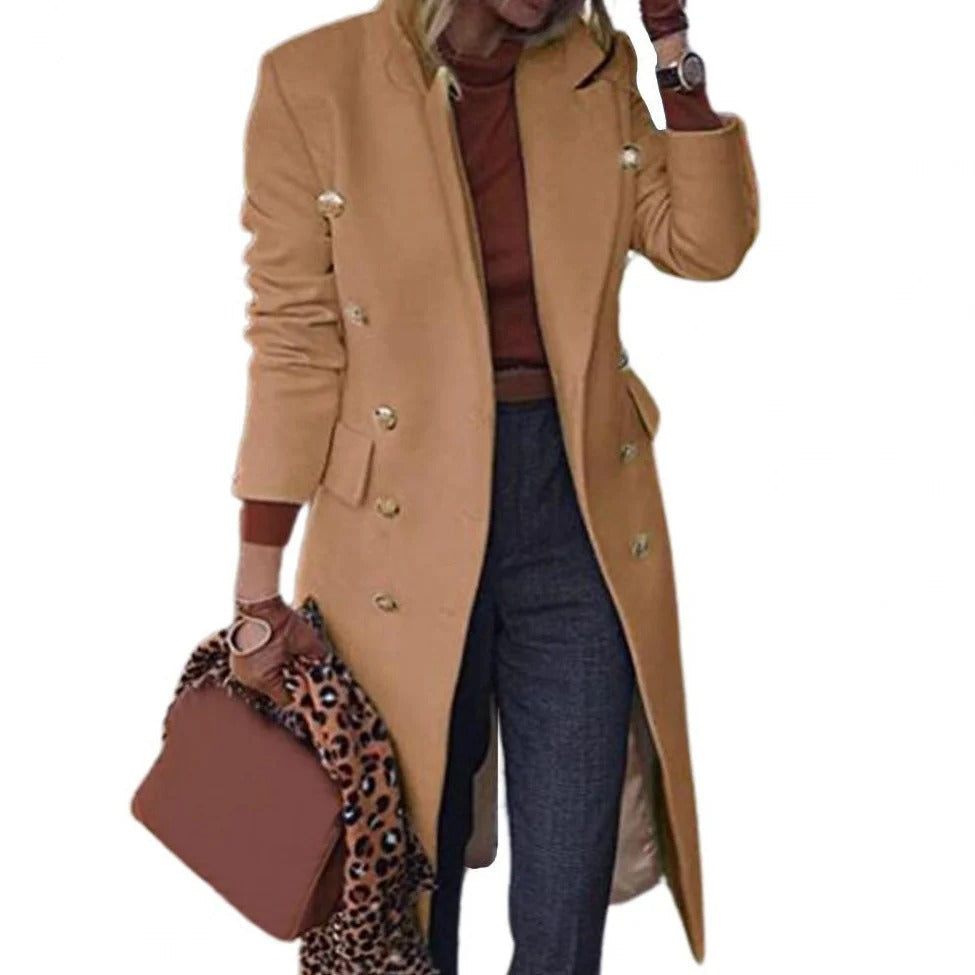 Manteau femme – Laine mélangée – Coupe cintrée – Double boutonnage – Longueur genou