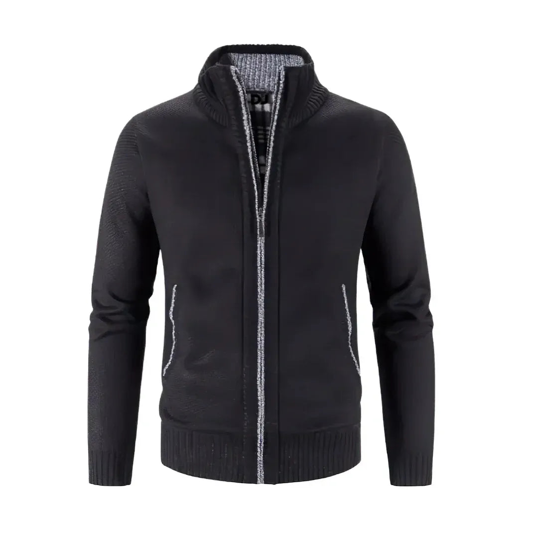 Gilet zippé homme – Coupe slim – Maille laine – Bords côtelés – Finitions contrastées