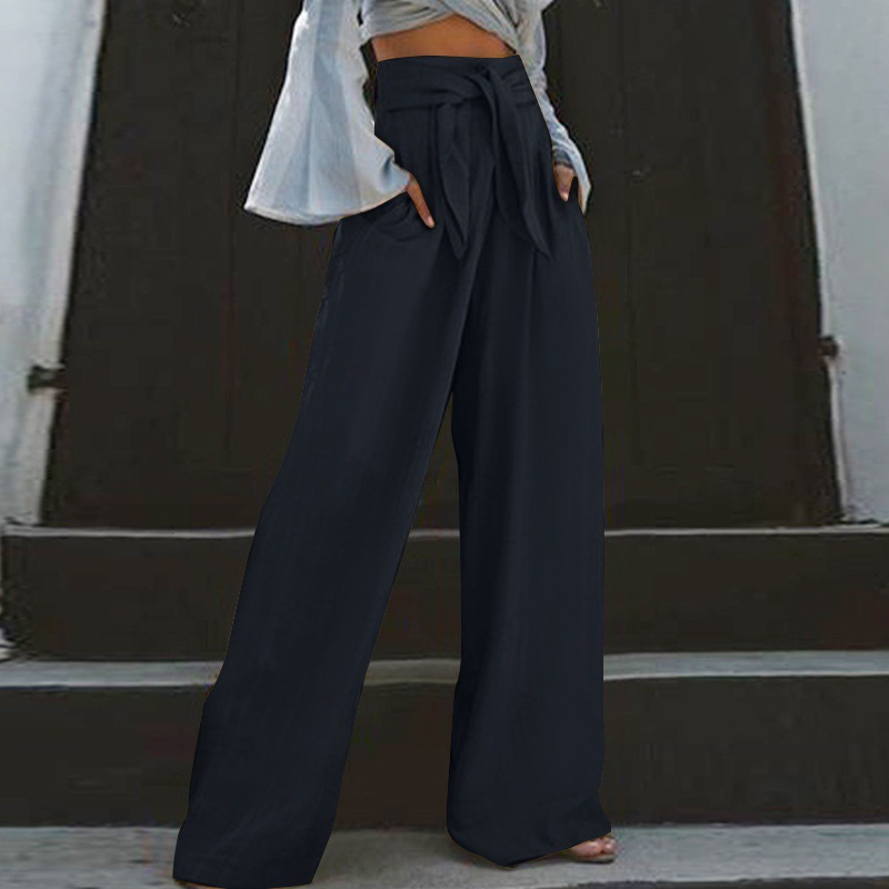 Pantalon femme – Coupe ample fuselée – Taille élastique avec lien – Lin léger respirant