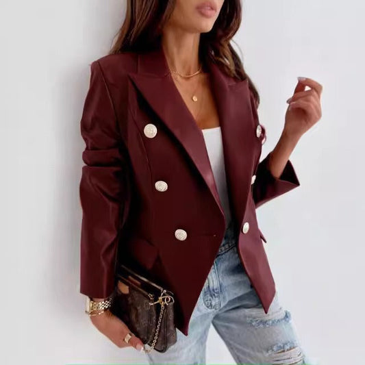 Blazer femme – Similicuir – Coupe cintrée – Double boutonnage – Manches longues
