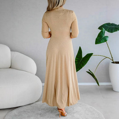 Robe longue femme – Coupe évasée – Décolleté cache-cœur – Manches 3/4 élégantes